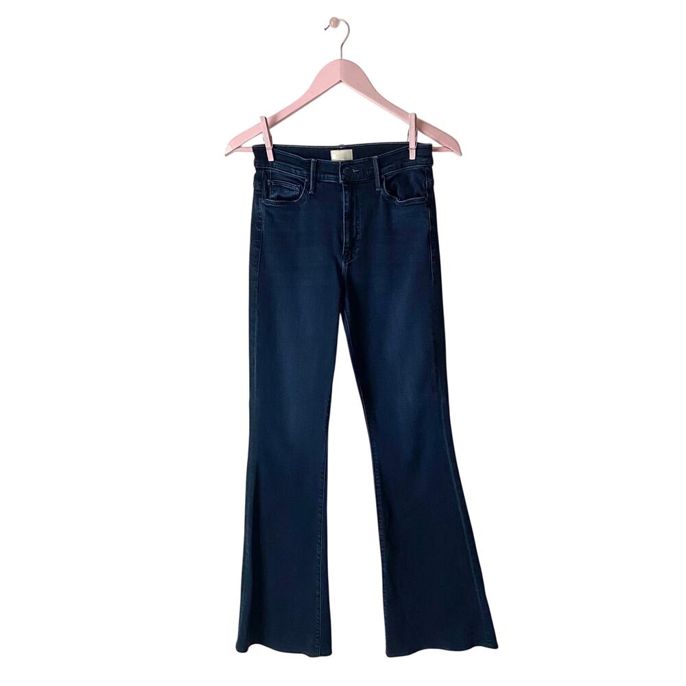 MOTHER The Weekender Fray Flare Jeans Dark Blue Wash